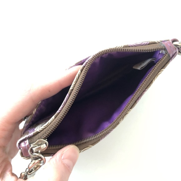 Coach Corner Zip Leather Wristlet - Purple, Brown and Cream - Picture 5 of 5